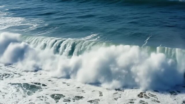 Ocean Waves Crashing with White Foam and Blue Water.