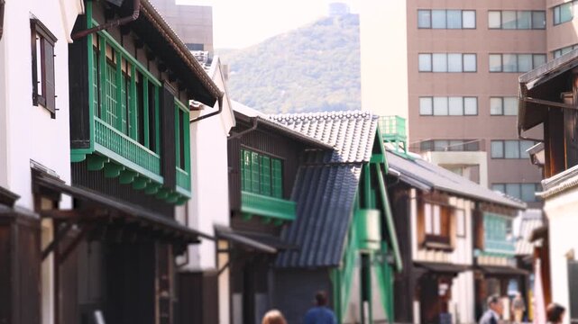 Dejima island, Former Dejima Dutch Trading Post site, Nagasaki, Japan, artificial island with wooden buildings, Dejimamachi, spring sunny day, Nagasaki prefecture, Kyushu island region, Deshima