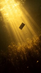 Underwater Scene of Sinking Playing Card in Golden Light