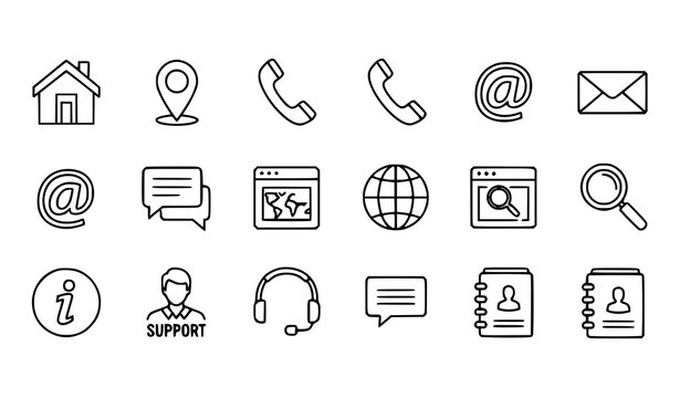 Outline Web Contact Icons Editable Stroke Website Navigation Vector Set