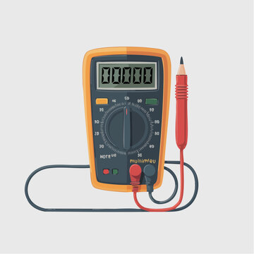 Digital multimeter with red probe and cord illustration