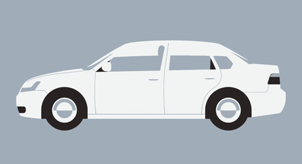 Fototapeta premium Clean white sedan car illustration on gray background isolated design