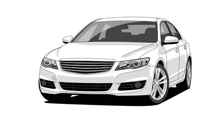 Fototapeta premium Clean white sedan car isolated on white background transportation concept