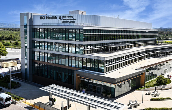 IRVINE, CALIFORNIA - 6 MAR 2026: The Chao Family Comprehensive Cancer Center and Ambulatory Care at UCI Health.
