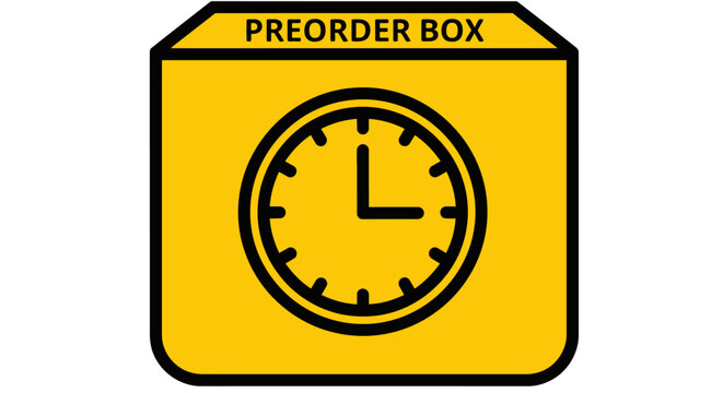 Yellow preorder box with clock.