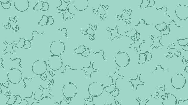 Abstract doodle fruit pattern on teal background video.