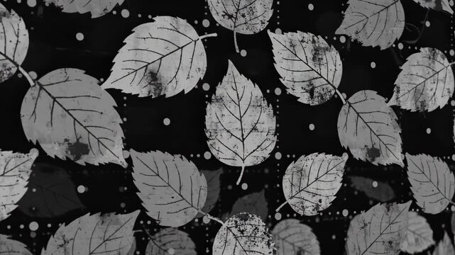 Abstract black and white stylized leaf pattern wallpaper with subtle dark background texture