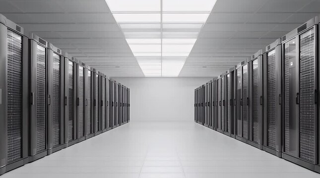 Modern Data Center with Server Racks and Minimalist Interior Design
