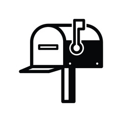 Obraz premium Simple black and white mailbox icon with flag