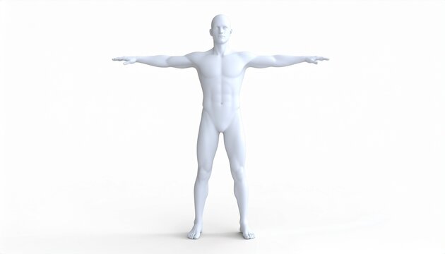 3D render of a male human anatomy model in a neutral T-pose, showcasing full body structure for medical education, animation, or digital design projects