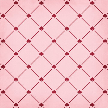 Pink playing card inspired seamless pattern with spade shapes lattice. Cute geometric background ideal for fabric, wallpaper and creative surface design.