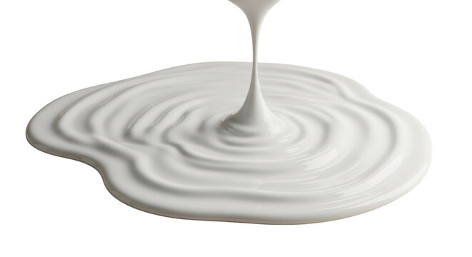 Creamy toner cosmetic liquid white texture puddle dripping across beige background. 3d rendering skincare cream beauty product sample