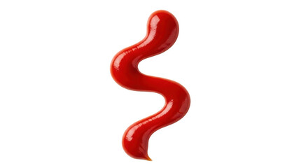 Fototapeta premium Glossy, vibrant red condiment, like ketchup, thick and smooth, artfully drizzled in an elegant S-curve on a transparent surface with copy space, concept for food advertising and culinary creativity
