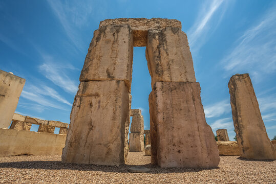Close Up of Stacked Stones at Replica Stonehenge With Cloudy Blue Sky in Midland-Odessa, Texas