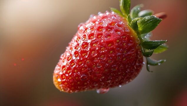 fresh strawbery with morning dew macro