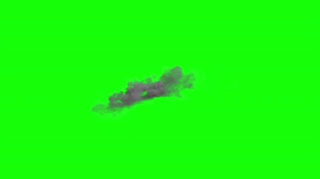 Realistic smoke puff loop on green screen background, 300 frames seamless loop