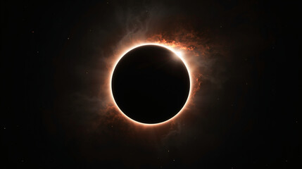Obraz premium Total Solar Eclipse With Orange Corona Ring In Deep Space
