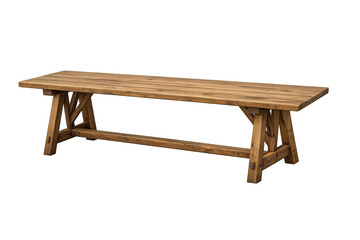 Fototapeta premium Long rustic wooden bench on transparent background, perfect for farmhouse decor, seating, or outdoor dining