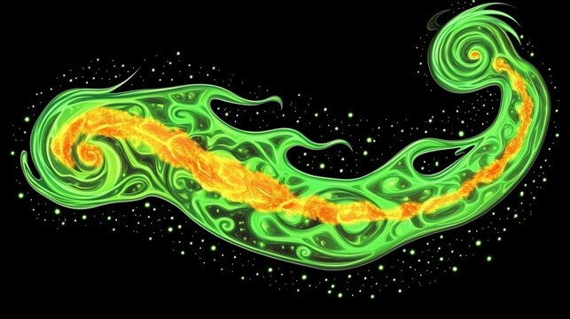 Luminous Abstract Shape with Swirling Green Energy and Golden Core