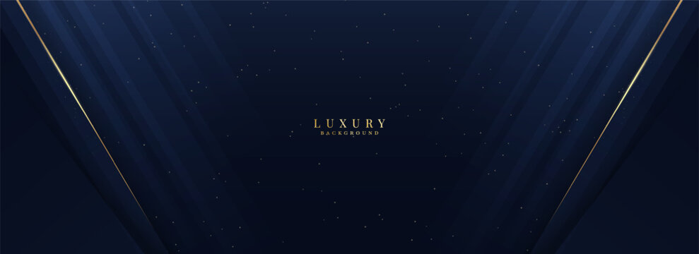 A profound dark blue luxury background features converging golden lines forming a sophisticated V-shaped tunnel, creating depth.