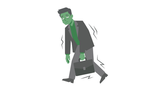 Tired Businessman Walking with Briefcase Exhausted Office Worker Burnout Concept