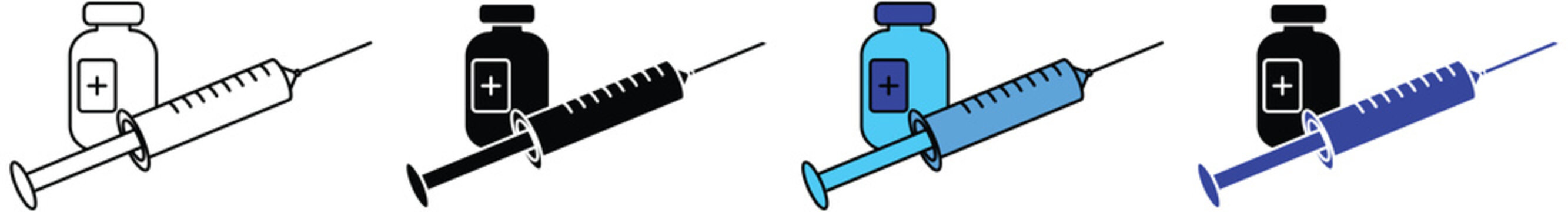 Syringe and medicine ampoule icon, medical tools for healthcare, pharmaceutical, and clinical