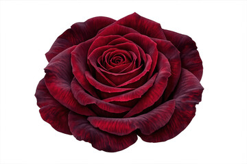 Deep red rose bloom on transparent background, conveying romance, love, passion, and elegance, cut out flower head