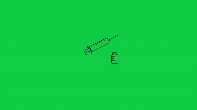 Animated syringe and medicine ampoule, dynamic motion, highlighting medical tools for healthcare, pharmaceutical, and clinical in green screen background