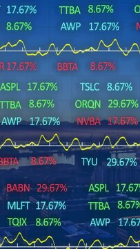 Vertical video: Live feed driving tall ticker, updating rates, moving yellow line, showing trends