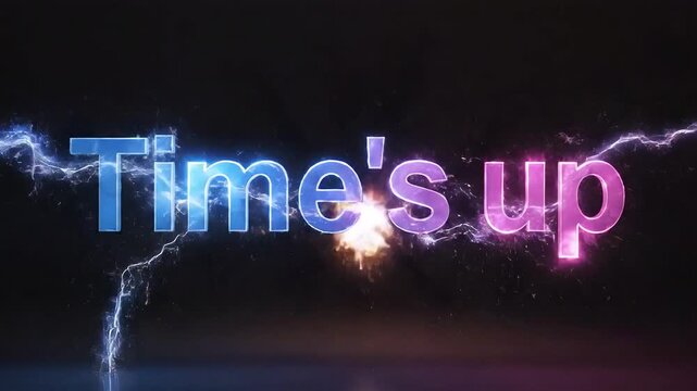 Times Up Text Animation with Colorful Particle Explosion.