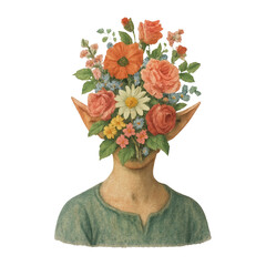 Naklejka premium PNG Surreal floral elf portrait