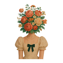Naklejka premium PNG Floral head vintage illustration