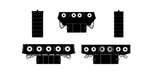 Naklejka premium speaker in Three styles vector set line art, silhouette and color version with varying design styles 