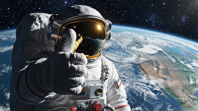 Astronaut Thumbs Up in Earth Orbit