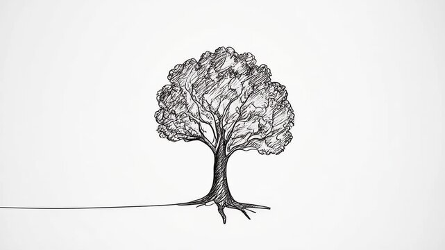 black and white illustration of tree with long shadow