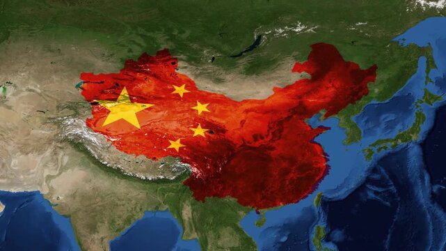 China From Space With National Flag Overlay, Global Geopolitics Concept