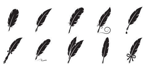 Feather quill pen silhouette set