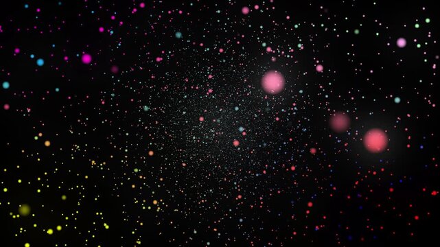 Christmas Holiday Night Sky Space Background with Shining Stars, Snow, Blue and Pink Bubbles, Bright Vector Illustration, Animated Particle Motion, Decorative Pattern Design, Hotel Scene, Glittering G