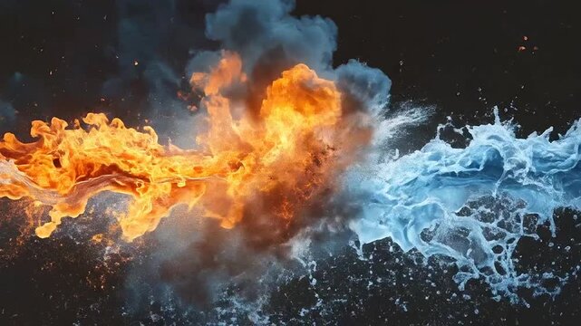 Fiery explosion meets cool water splash in dynamic contrast