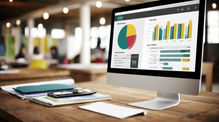Obraz premium Data analysis presentation office digital dashboard corporate environment desktop view business insights