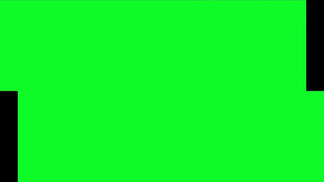 Green screen transition effect featuring geometric blocks sliding from the corners to fill the screen over a dark black background