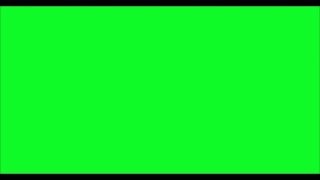 Animated horizontal green bar expanding vertically from the center to fill a solid black background creating a full screen chroma key