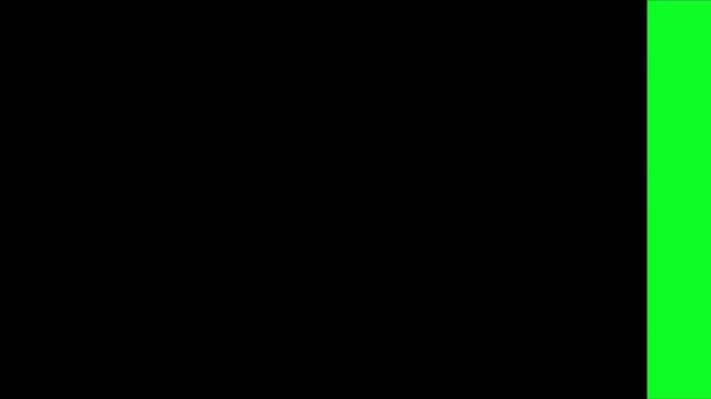 Professional green screen chroma key transition with a solid black bar sliding from the left side to cover the entire frame