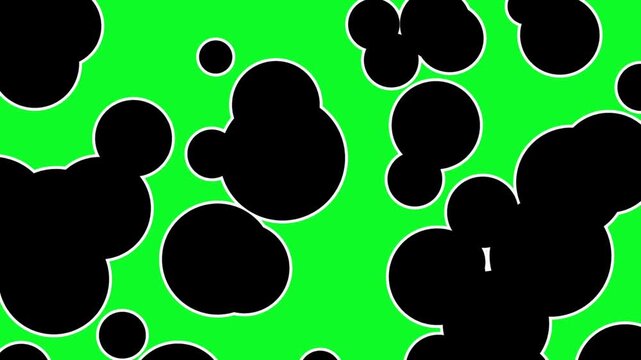 Creative transition featuring black circles with white outlines expanding on a green screen chroma key background until the frame is black