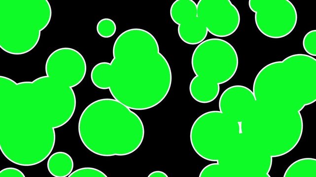 Vibrant green circles with white borders expanding over a black background to create a full screen chroma key transition effect animation