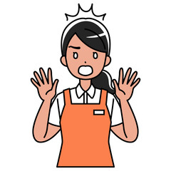 Fototapeta premium びっくり仰天、驚くエプロン姿の外国人女性のイラスト