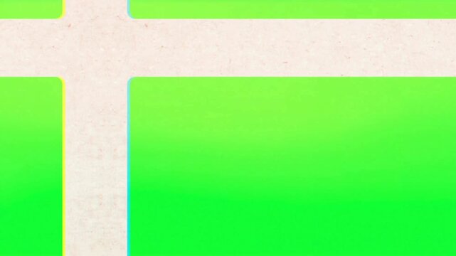 White paper frame grid transition with textured paper surface and organic torn edges over a professional green screen background for creative media projects