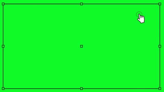 Animated white computer mouse cursor clicking and dragging a black selection rectangle on a solid green screen for technology and software video tutorials