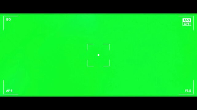 Digital camera viewfinder overlay featuring ISO settings and autofocus indicators on green screen for realistic film and video production simulation