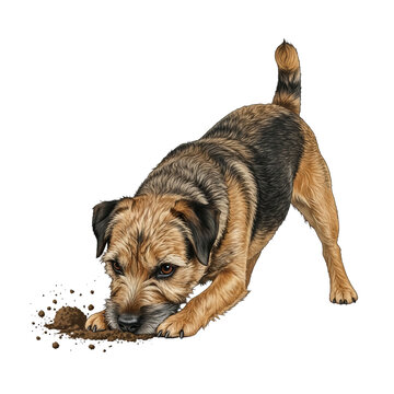 Border Terrier Dog Species Breed A Charming Illustration of a Curious and Energetic Dog Digging in the Dirt, Capturing the Breed's Distinctive Personality